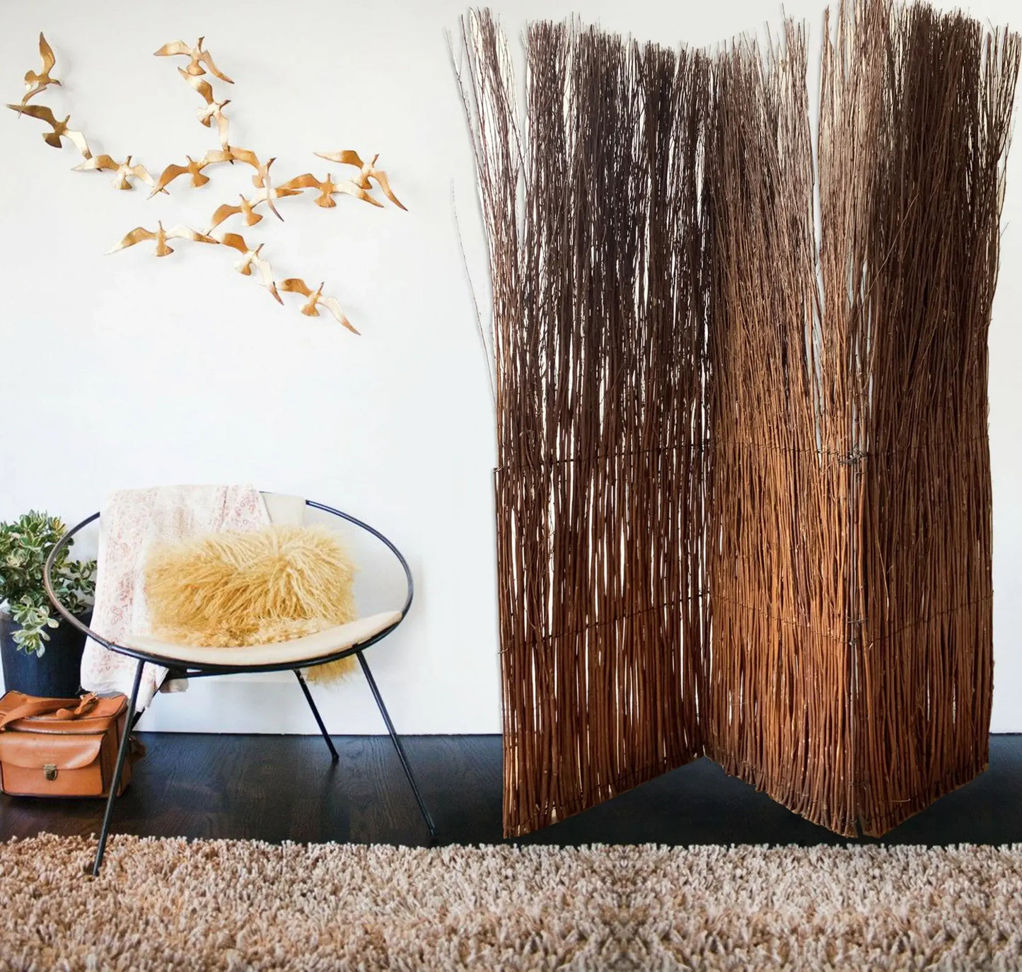 7' Rustic Willow Branch Three Panel Room Divider Screen - Homeroots - Flyclothing LLC