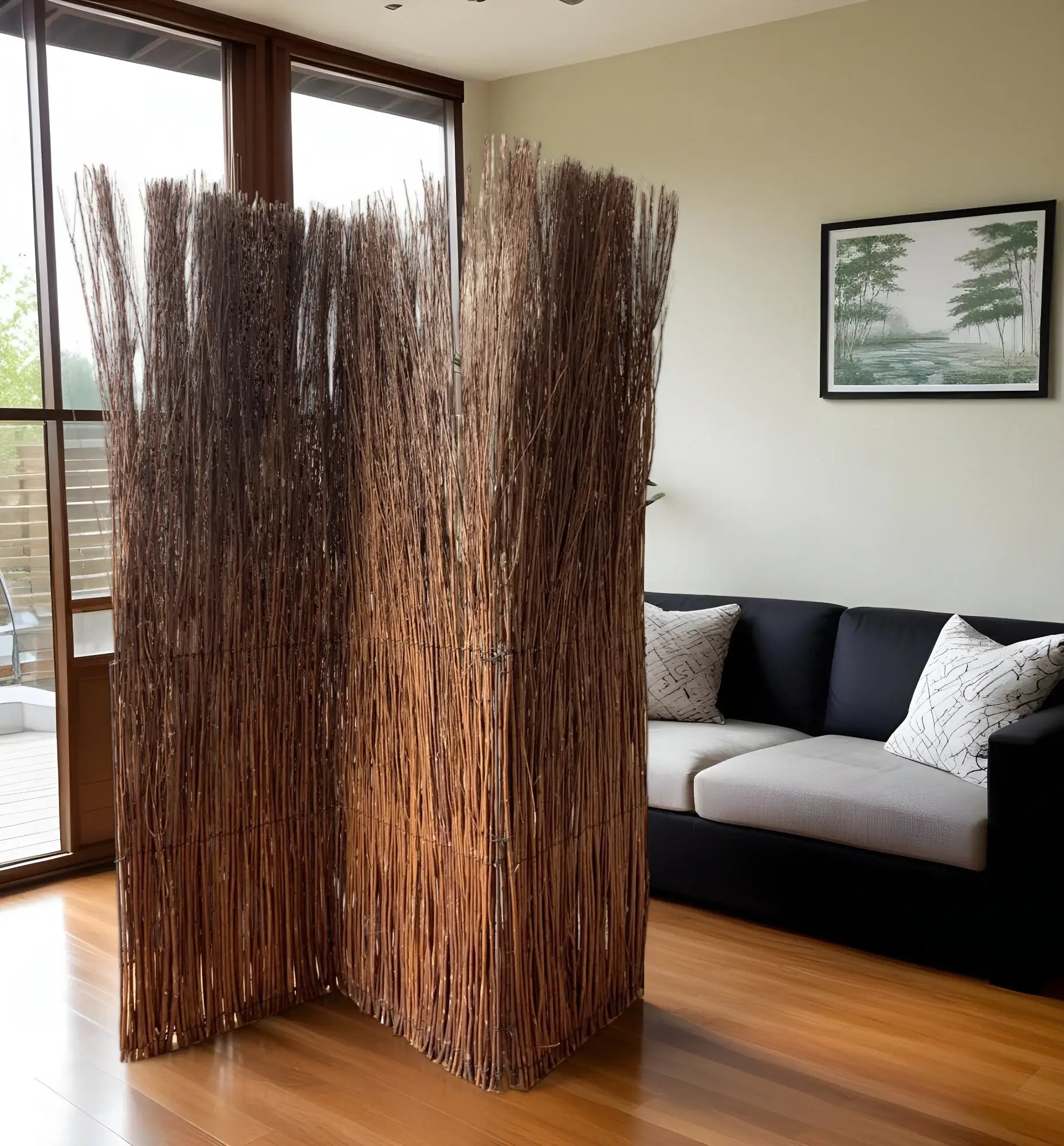 7' Rustic Willow Branch Three Panel Room Divider Screen - Homeroots - Flyclothing LLC