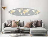 76" X 18" X 1" Grey And Gold World Map Surfboard Wall Art - Homeroots - Flyclothing LLC