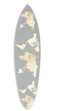 76" X 18" X 1" Grey And Gold World Map Surfboard Wall Art - Homeroots