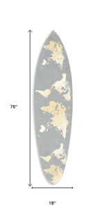76" X 18" X 1" Grey And Gold World Map Surfboard Wall Art - Homeroots - Flyclothing LLC