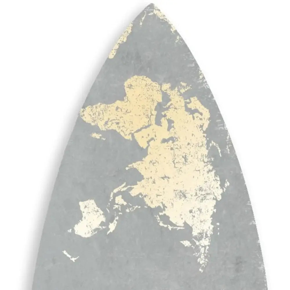 76" X 18" X 1" Grey And Gold World Map Surfboard Wall Art - Homeroots - Flyclothing LLC