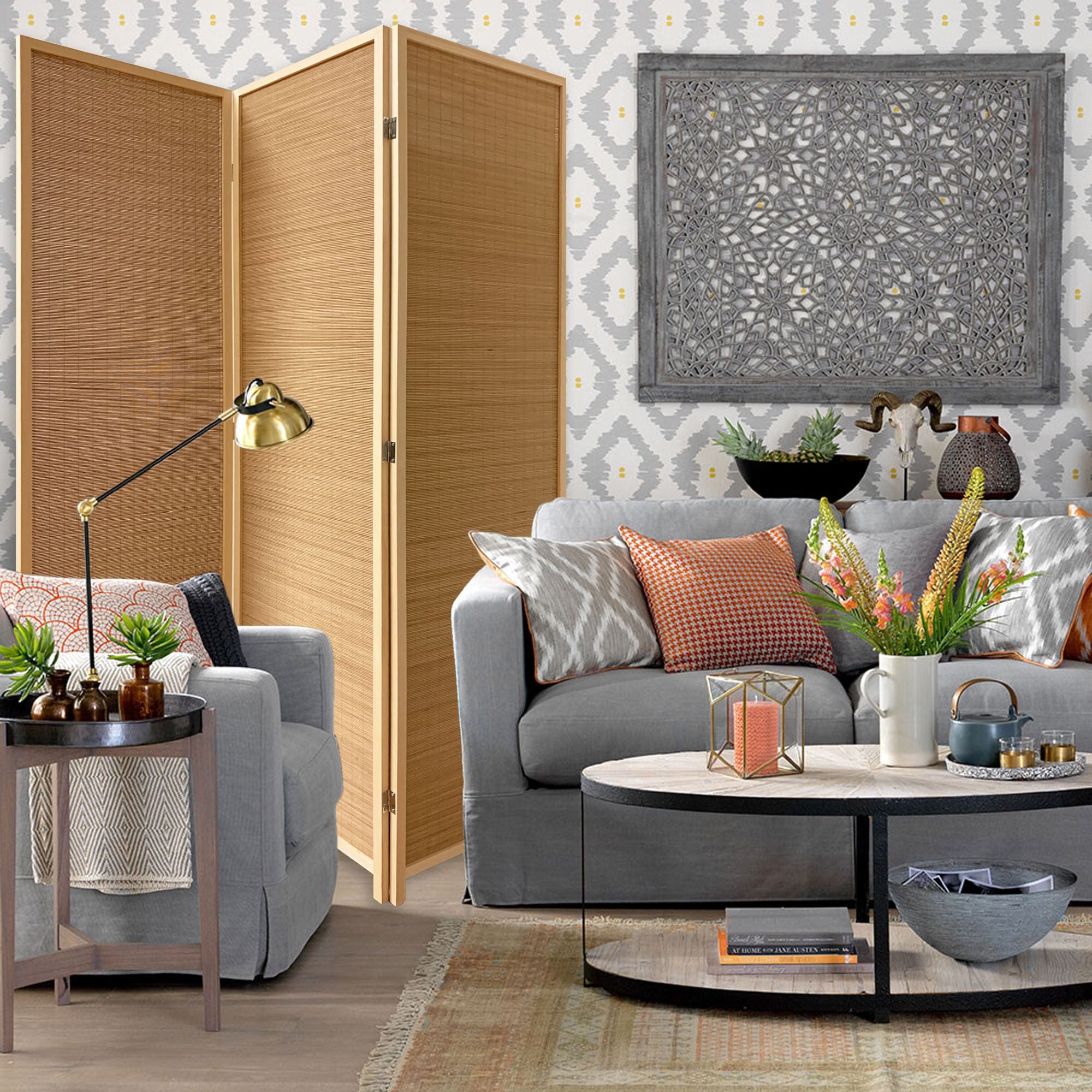 6" Light Bamboo 3 Panel Room Divider Screen - Homeroots - Flyclothing LLC