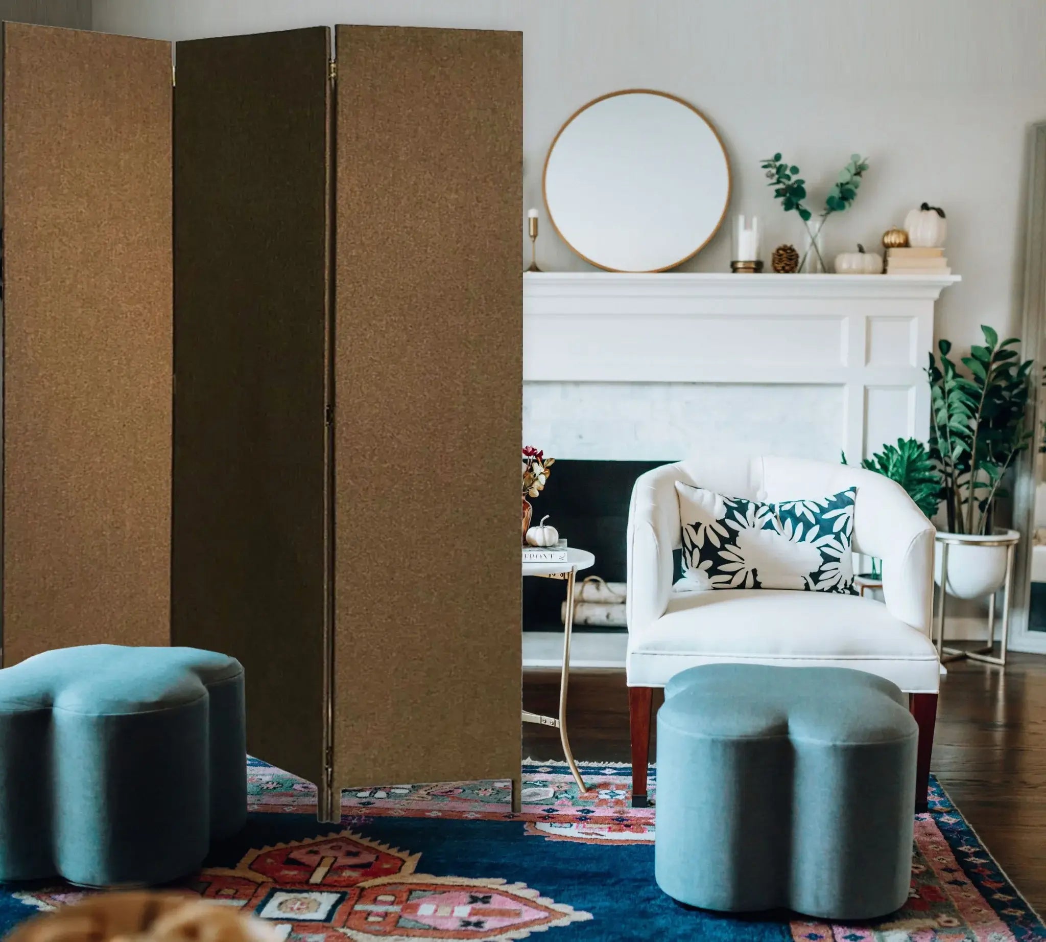 Brown Upholstered 3 Panel Room Divider Screen - Homeroots - Flyclothing LLC