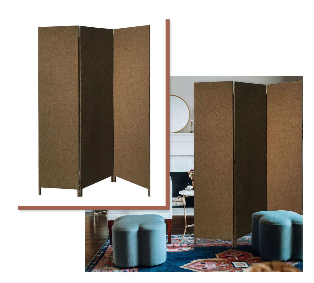 Brown Upholstered 3 Panel Room Divider Screen - Homeroots - Flyclothing LLC