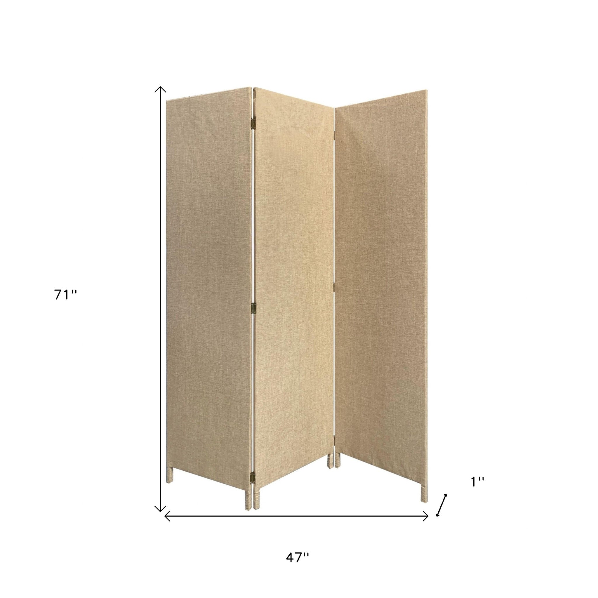 Beige Upholstered 3 Panel Room Divider Screen