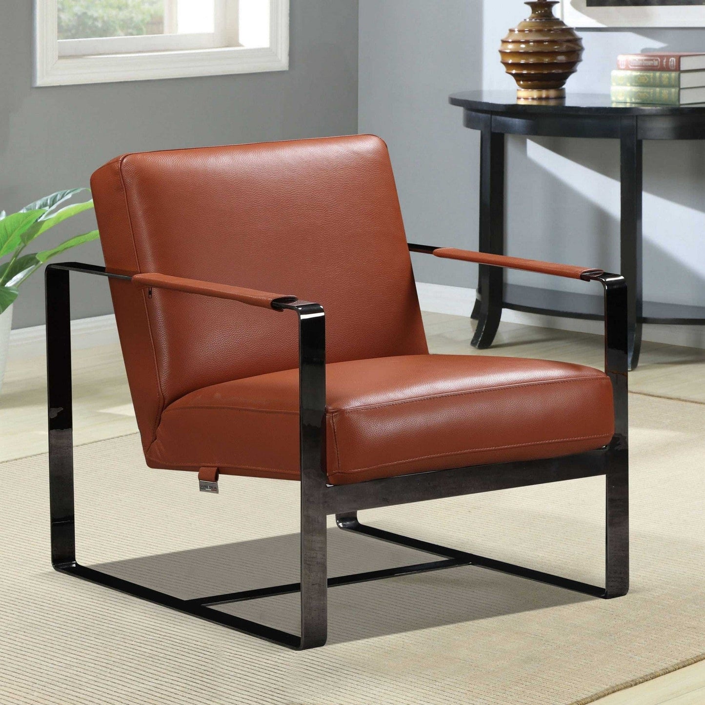 28" Camel And Black Genuine Leather Arm Chair - Homeroots - Flyclothing LLC