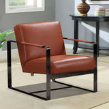 28" Camel And Black Genuine Leather Arm Chair - Homeroots