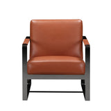 28" Camel And Black Genuine Leather Arm Chair - Homeroots - Flyclothing LLC