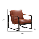 28" Camel And Black Genuine Leather Arm Chair - Homeroots