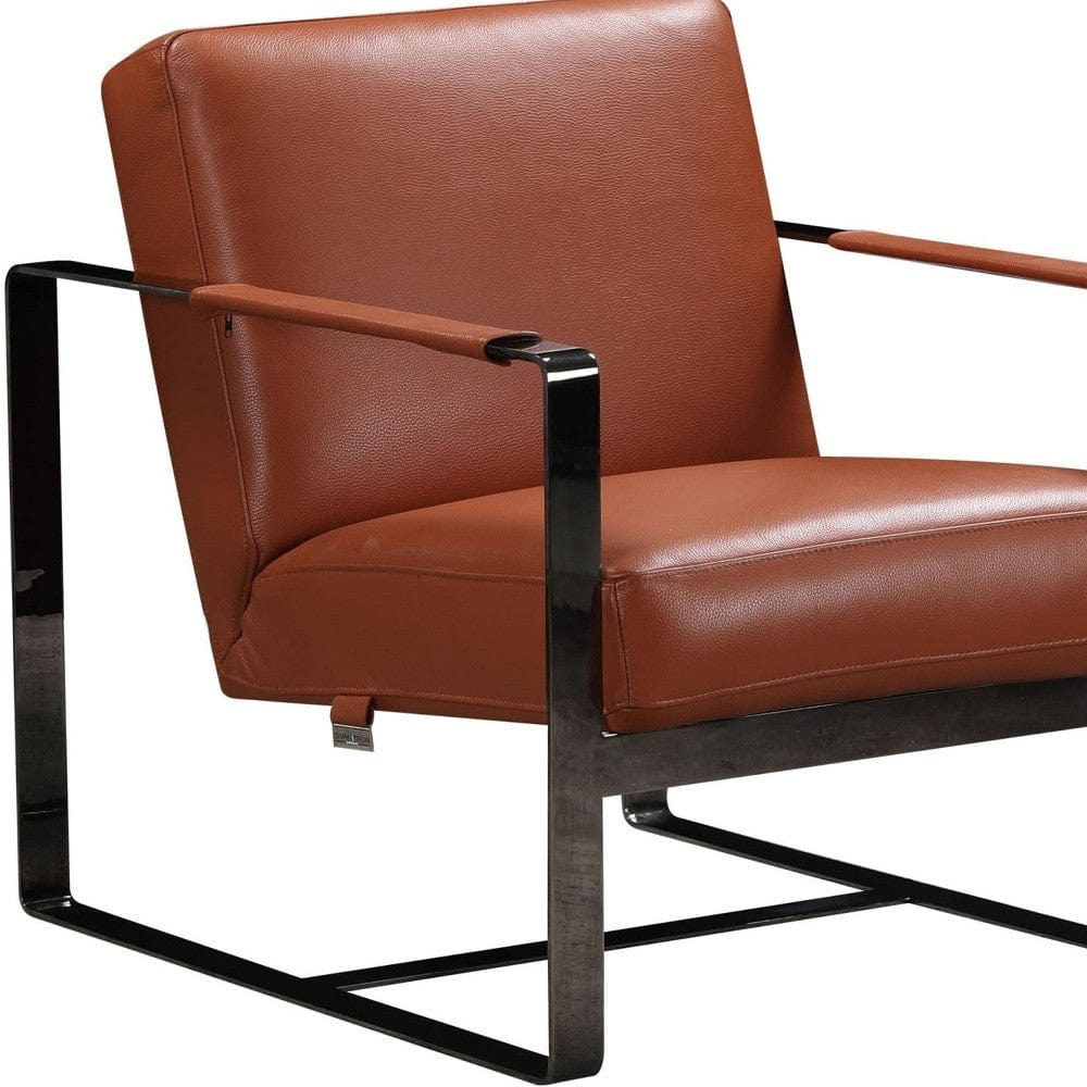 28" Camel And Black Genuine Leather Arm Chair - Homeroots - Flyclothing LLC