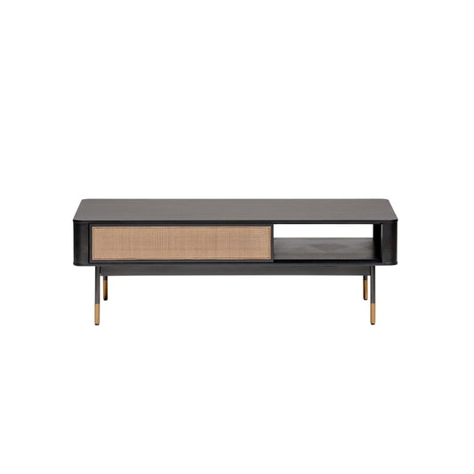 47" Black And Brown Solid Wood And Steel Coffee Table With Drawer And Shelf - Homeroots
