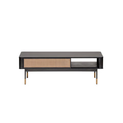 47" Black And Brown Solid Wood And Steel Coffee Table With Drawer And Shelf - Homeroots