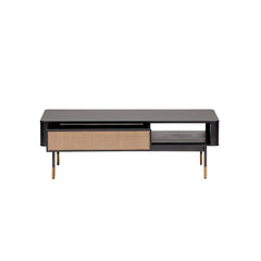 47" Black And Brown Solid Wood And Steel Coffee Table With Drawer And Shelf - Homeroots