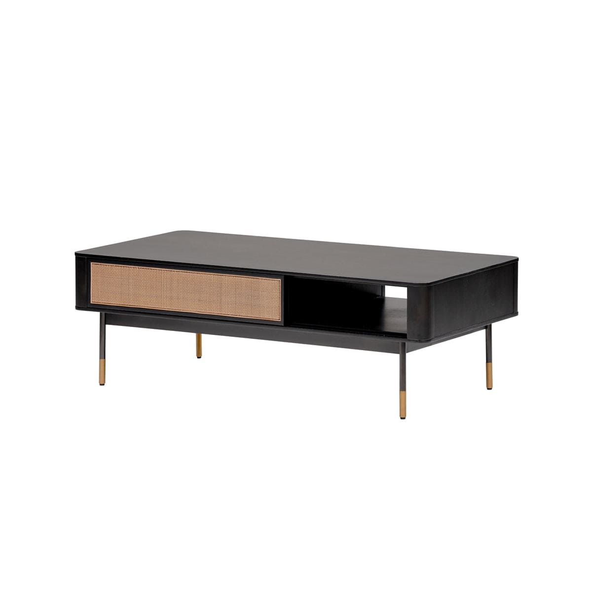 47" Black And Brown Solid Wood And Steel Coffee Table With Drawer And Shelf - Homeroots