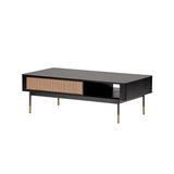 47" Black And Brown Solid Wood And Steel Coffee Table With Drawer And Shelf - Homeroots