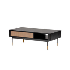 47" Black And Brown Solid Wood And Steel Coffee Table With Drawer And Shelf - Homeroots