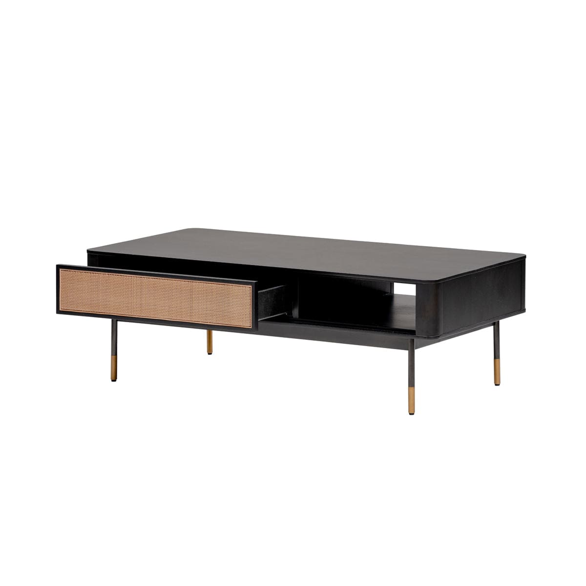 47" Black And Brown Solid Wood And Steel Coffee Table With Drawer And Shelf - Homeroots