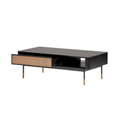 47" Black And Brown Solid Wood And Steel Coffee Table With Drawer And Shelf - Homeroots