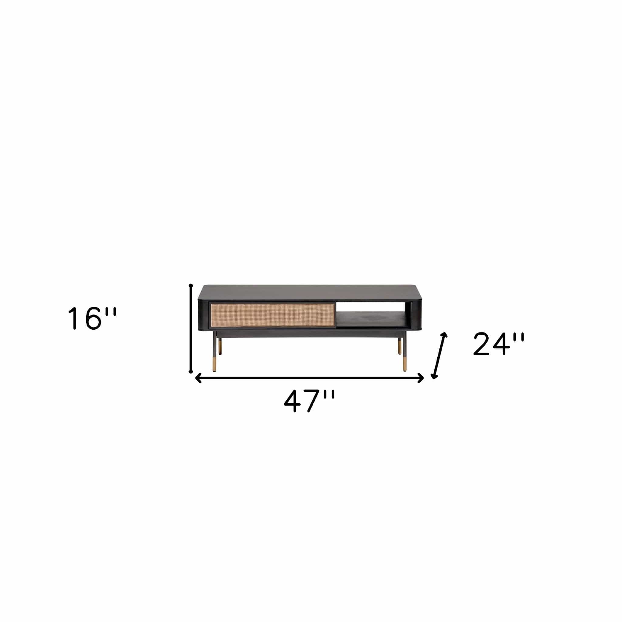 47" Black And Brown Solid Wood And Steel Coffee Table With Drawer And Shelf - Homeroots