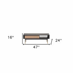 47" Black And Brown Solid Wood And Steel Coffee Table With Drawer And Shelf - Homeroots