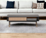47" Black And Brown Solid Wood And Steel Coffee Table With Drawer And Shelf - Homeroots