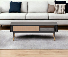 47" Black And Brown Solid Wood And Steel Coffee Table With Drawer And Shelf - Homeroots