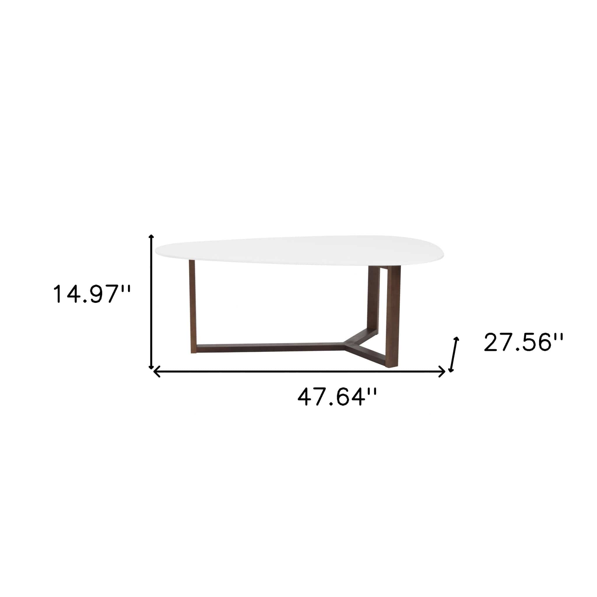 48" White And Brown Wood Triangle Coffee Table - Homeroots