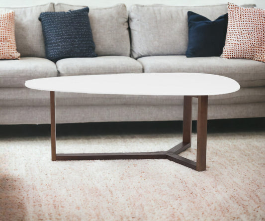 48" White And Brown Wood Triangle Coffee Table - Homeroots