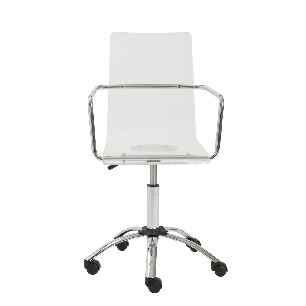 White Clear and Silver Adjustable Swivel Plastic Rolling Conference Office Chair - Homeroots