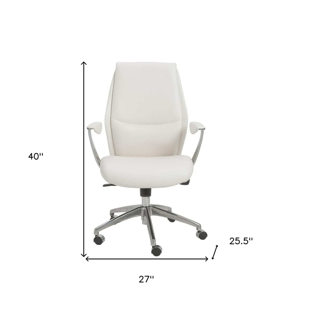 White and Silver Adjustable Swivel Faux Leather Rolling Executive Office Chair - Homeroots - Flyclothing LLC