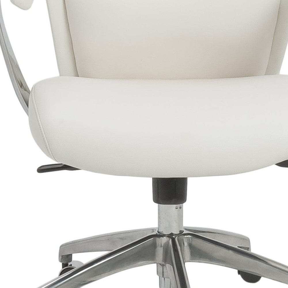 White and Silver Adjustable Swivel Faux Leather Rolling Executive Office Chair - Homeroots - Flyclothing LLC