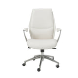 White and Silver Adjustable Swivel Faux Leather Rolling Executive Office Chair - Homeroots