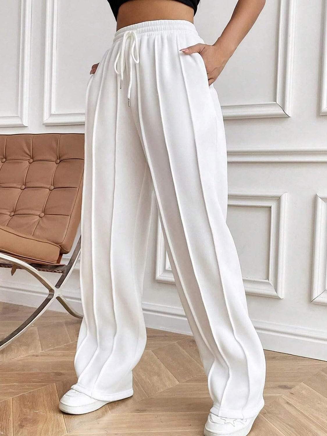Drawstring Elastic Waist Pants with Pockets - Trendsi - Flyclothing LLC