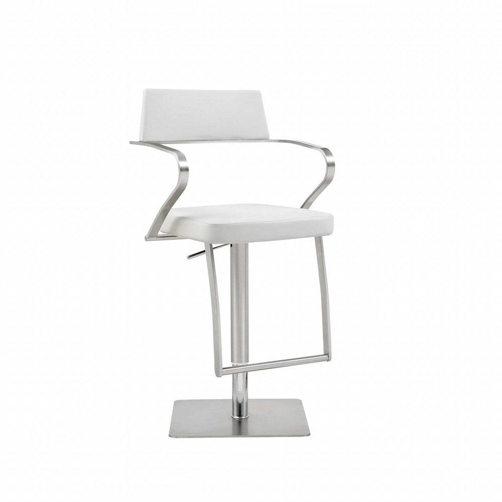 21 " White And Silver Stainless Steel Bar Chair - Homeroots