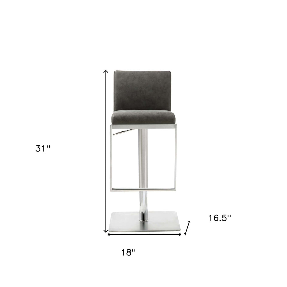 20 " Gray And Silver Stainless Steel Bar Chair - Homeroots - Flyclothing LLC