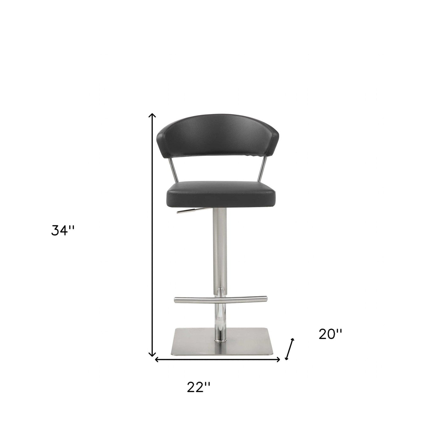 20 " Black And Silver Stainless Steel Bar Chair - Homeroots - Flyclothing LLC