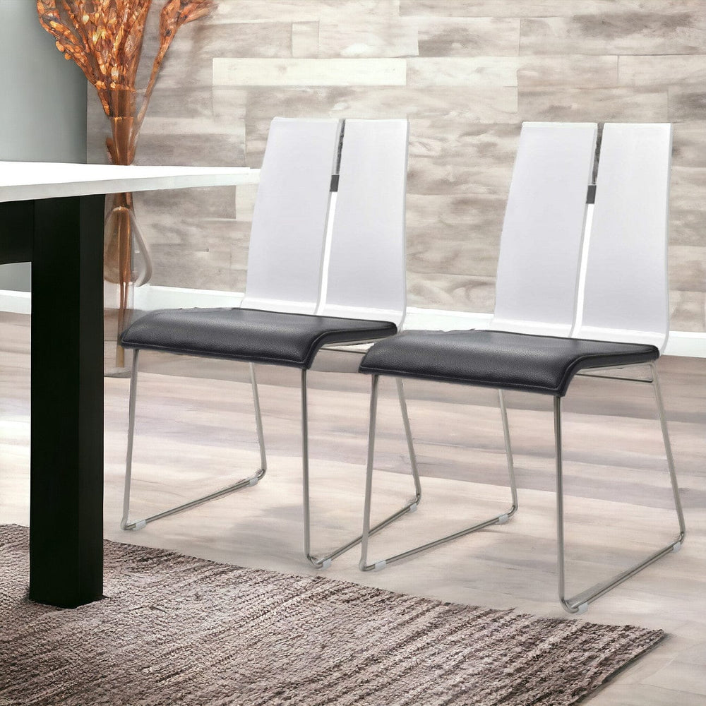 Set of Two Black And Silver Upholstered Faux Leather Dining Side Chairs - Homeroots