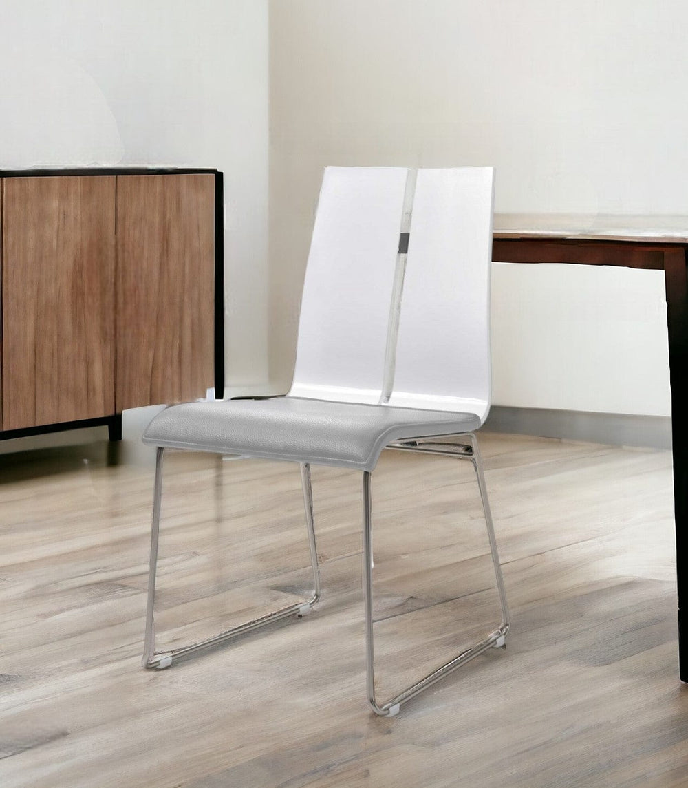 Gray And Silver Upholstered Faux Leather Dining Side Chair - Homeroots