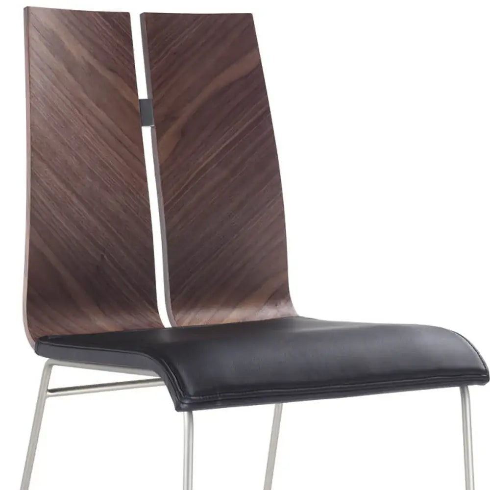 Set of Two Black And Silver Upholstered Faux Leather Dining Side Chairs - Homeroots - Flyclothing LLC