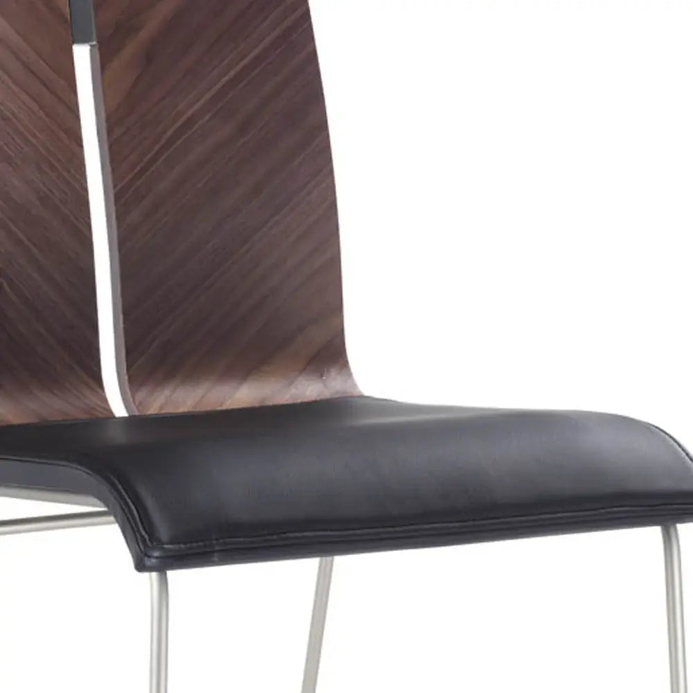 Set of Two Black And Silver Upholstered Faux Leather Dining Side Chairs - Homeroots - Flyclothing LLC