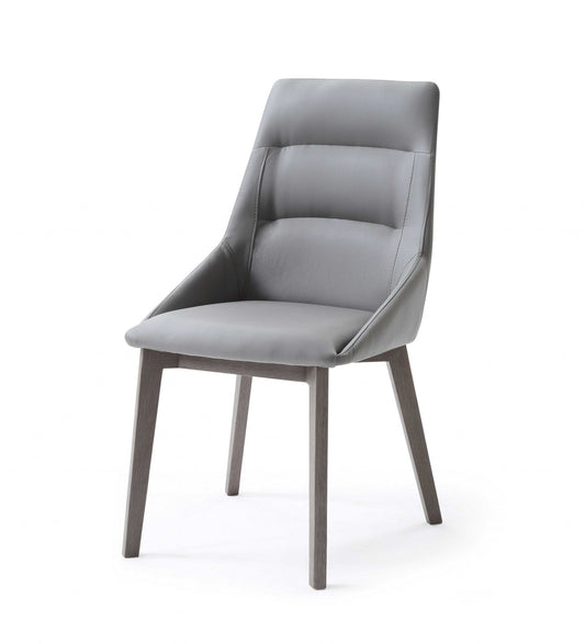 Set of Two Gray Upholstered Faux Leather Dining Side Chairs - Homeroots