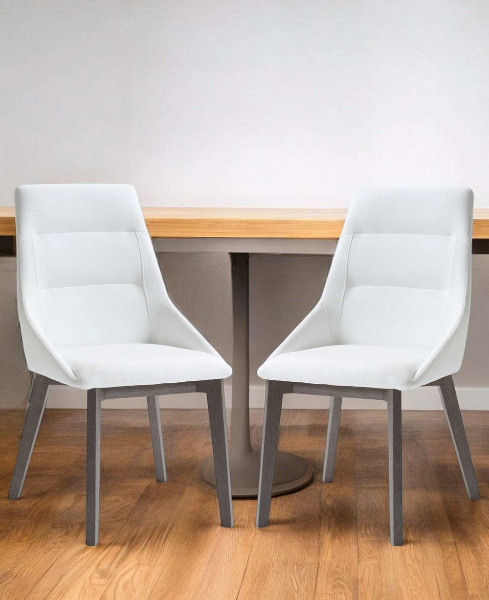 Set of Two White And Gray Upholstered Faux Leather Dining Side Chairs - Homeroots - Flyclothing LLC