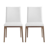 Set of Two White And Brown Upholstered Faux Leather isequal(Yes,No,Wood Dining Side Chairs - Homeroots