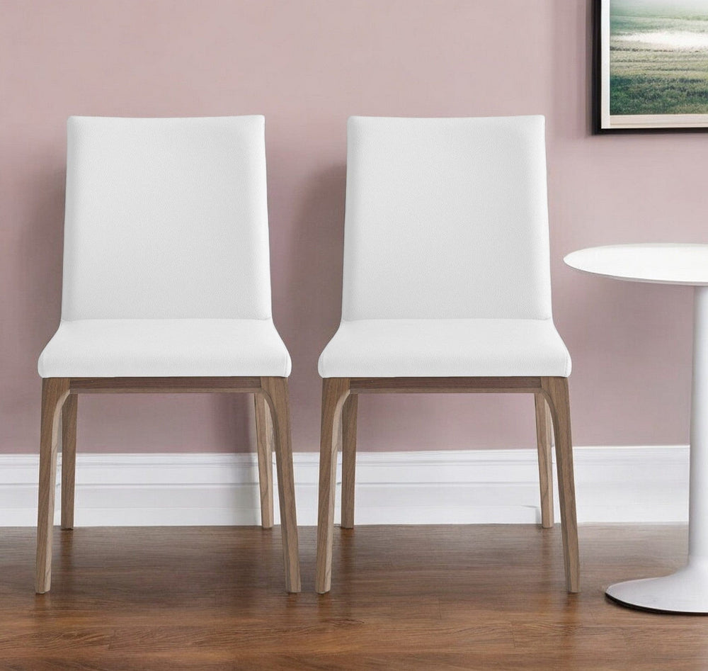 Set of Two White And Brown Upholstered Faux Leather isequal(Yes,No,Wood Dining Side Chairs - Homeroots