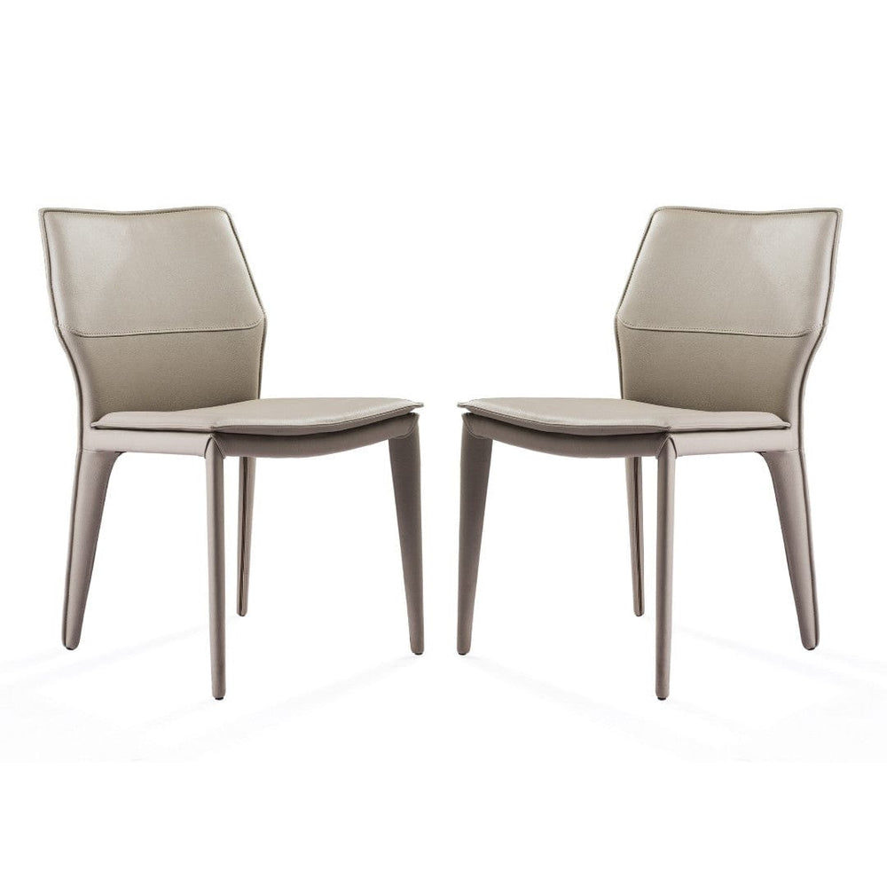 Set of Two Taupe Upholstered Faux Leather Dining Side Chairs - Homeroots