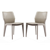 Set of Two Taupe Upholstered Faux Leather Dining Side Chairs - Homeroots