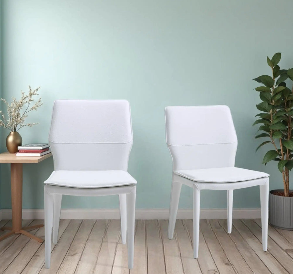Set of Two White Slipcovered Upholstered Faux Leather Dining s - Homeroots