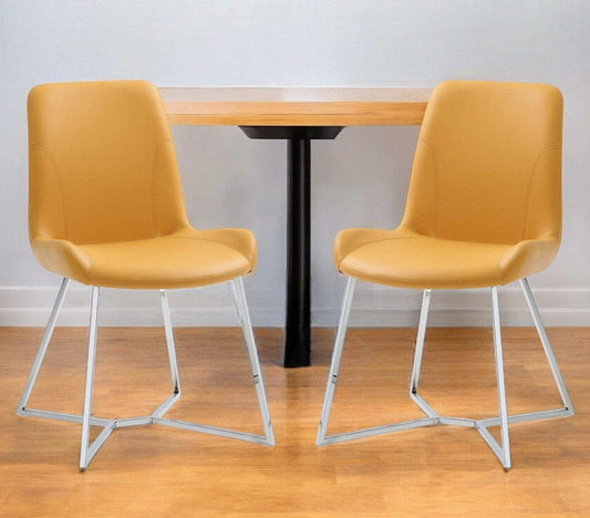 Set Of 2 Yellow Faux Leather Dining Chairs - Homeroots - Flyclothing LLC
