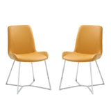 Set Of 2 Yellow Faux Leather Dining Chairs - Homeroots